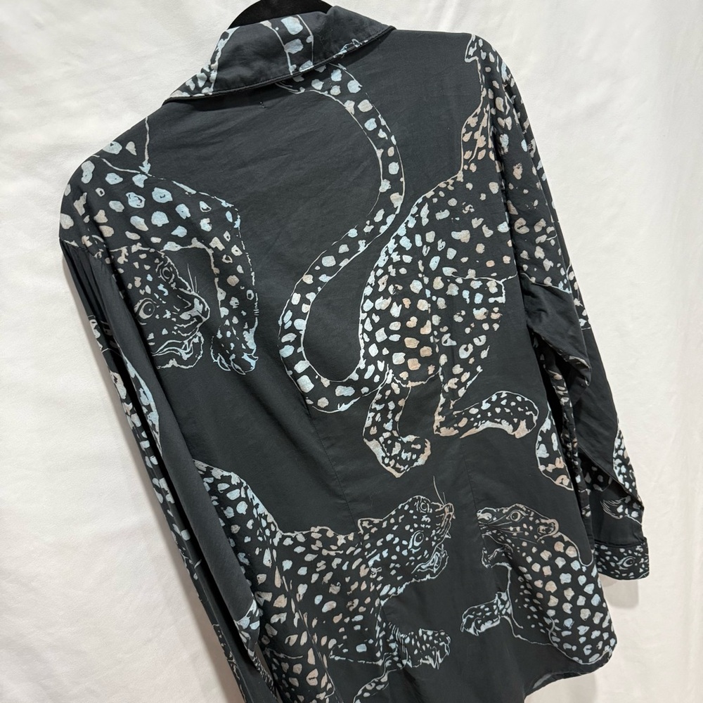 Desmond & Dempsey XXL Cotton Shirt Leopard Print Luxe Pajama Statement Lounge - Picture 10 of 15